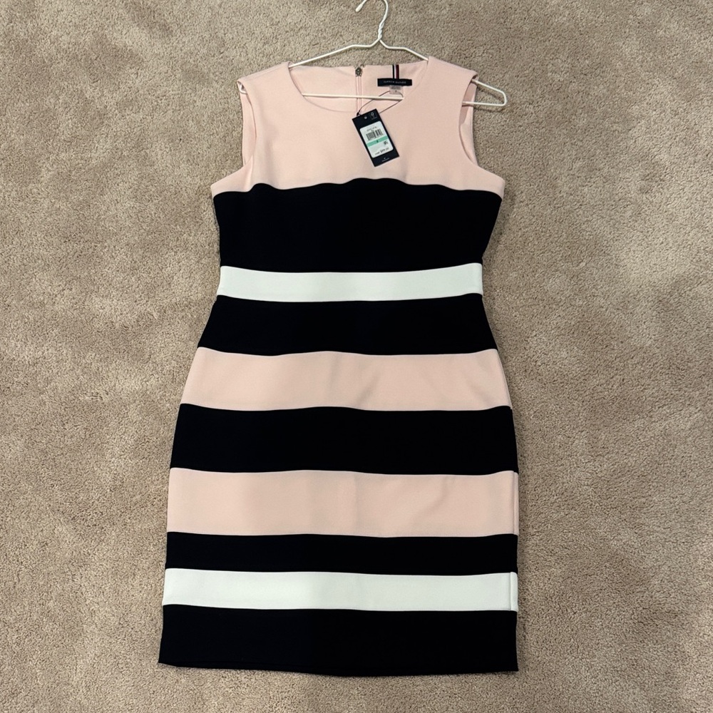 Tommy Hilfiger Striped Mini Dress in Pink, Black, and White